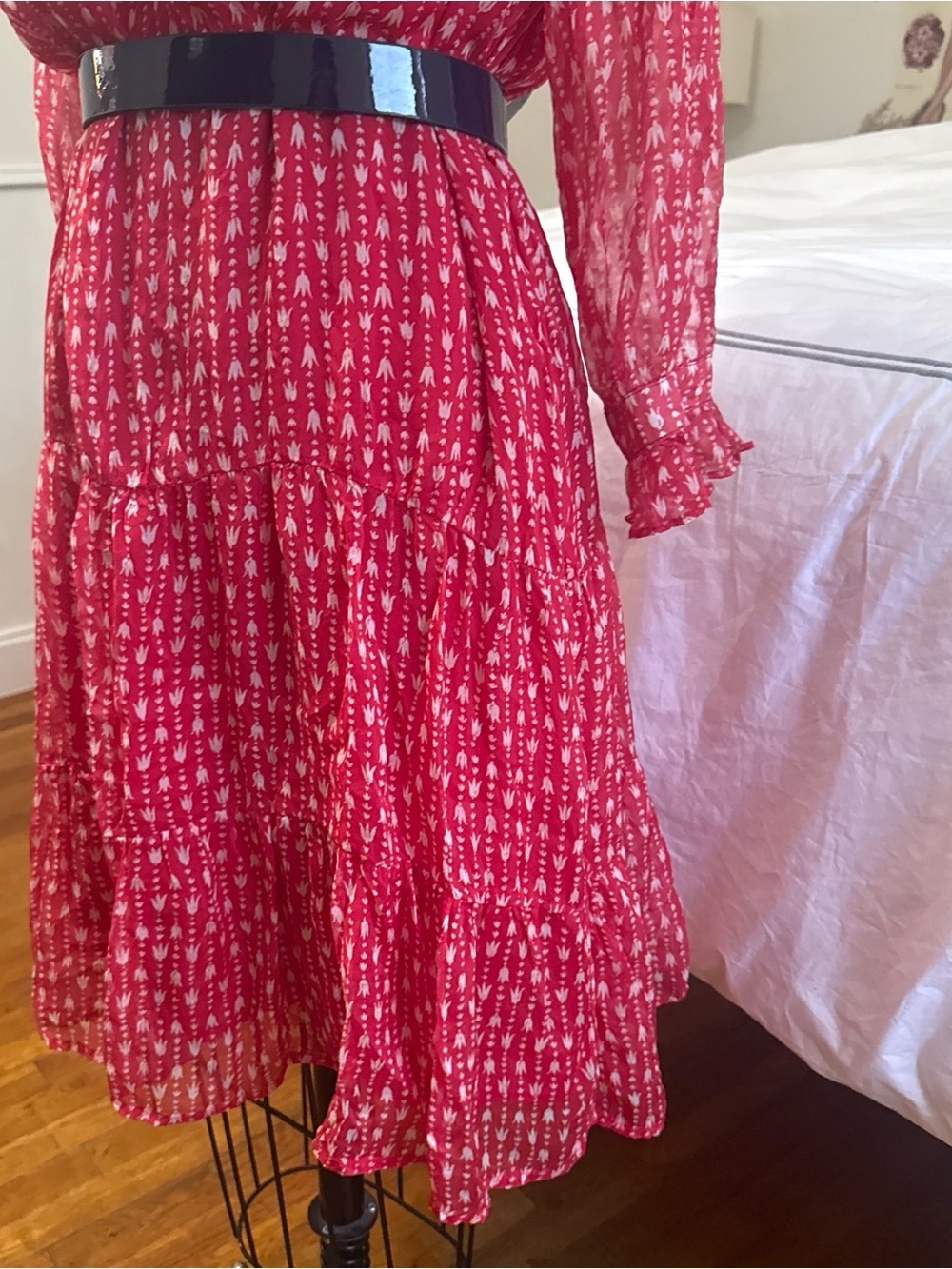 Red Printed Long-Sleeve Ruffle Dress - Picture 6 of 9